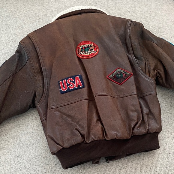 Boy’s Brown Leather Aviator Jacket with Patches - Picture 8 of 9